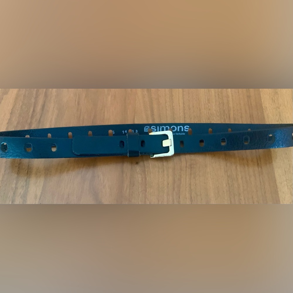 Simons Black Leather Belt with Gold-Tone Buckle, NWOT